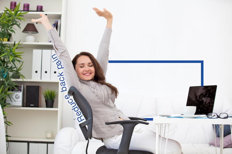 woman stretching while sitting on office chair