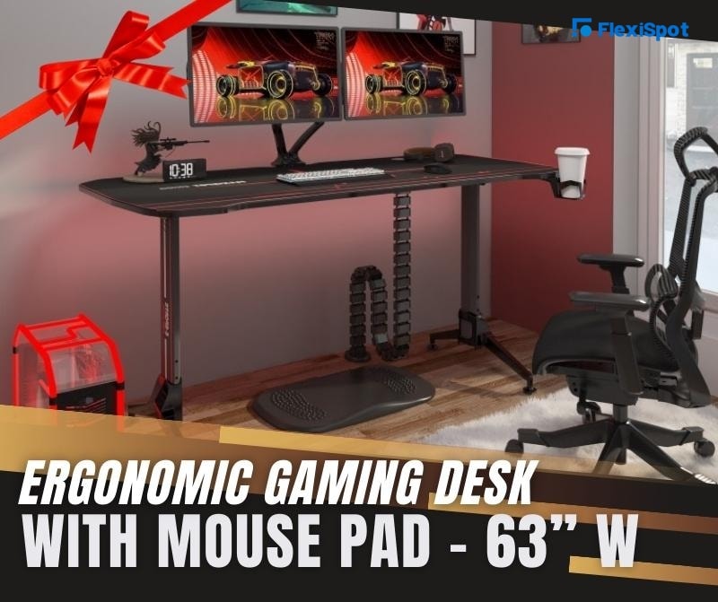 Ergonomic Gaming Desk with Mouse Pad – 63” W