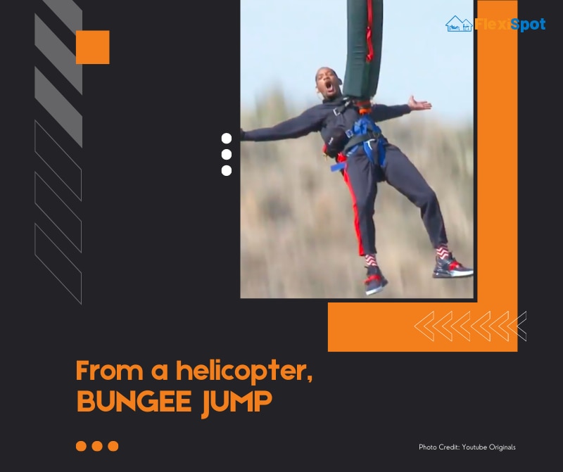 From a helicopter, bungee jump