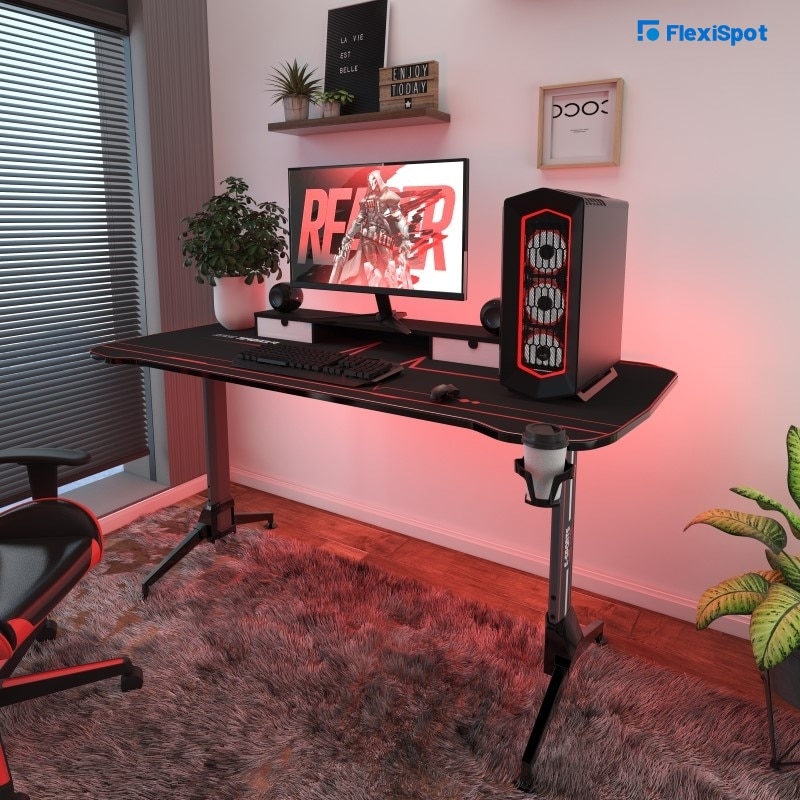 Ergonomic Gaming Desk with Mouse Pad