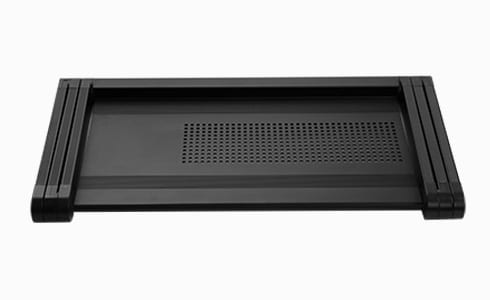 The 22-inch wide laptop desk surface has ventilation holes will dissipate the heat from your laptop, making it suitable for indoor and outdoor use. 