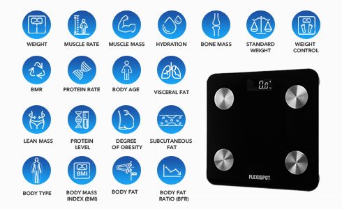 Simply step on the FlexiSpot digital smart scale to get 19 key body composition metrics including weight, body fat, hydration, body type, visceral fat, lean muscle, bone mass, BMI, BMR and metabolic age displayed on your smartphone via Bluetooth. This precision smart scale is perfect for tracking your weight loss and health progress. With this in-depth analysis, you’ll have the accurate data you need to manage your health and fitness goals.
